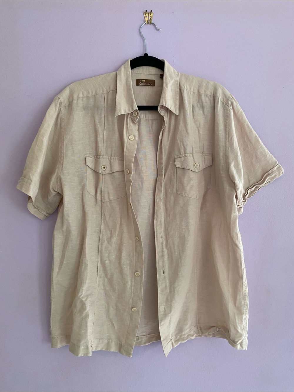 Men's Casual Short-Sleeve Button-Down Shirt — Beige